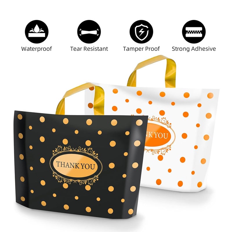 MelonArt Thank You Bags for Small Business, 100 Pack Plastic Shopping Boutique Bags Retail Merchandise Bags Bulk with Handles 12"x15", Reusable Product Bags 3.1Mil for Customers, Party Favor (Black & White) - Image 3